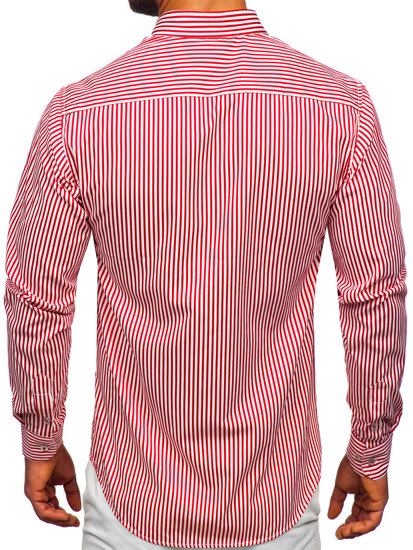 Men's Striped Long Sleeve Shirt Red Bolf 22731