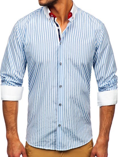 Men's Striped Long Sleeve Shirt Sky Blue Bolf 20727