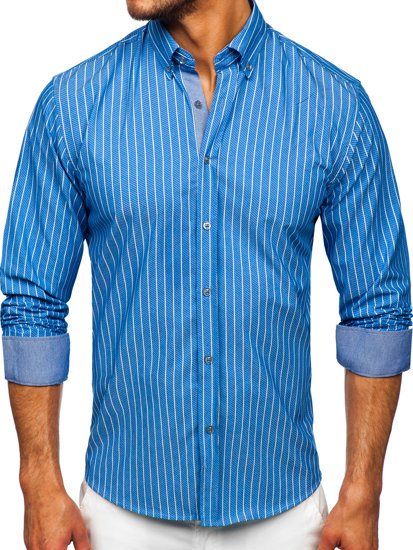 Men's Striped Long Sleeve Shirt Sky Blue Bolf 20731-1