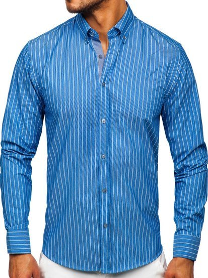 Men's Striped Long Sleeve Shirt Sky Blue Bolf 20731-1