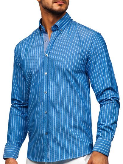 Men's Striped Long Sleeve Shirt Sky Blue Bolf 20731-1