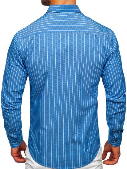 Men's Striped Long Sleeve Shirt Sky Blue Bolf 20731-1