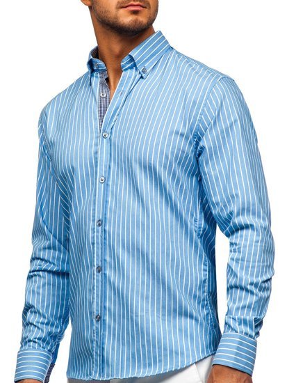 Men's Striped Long Sleeve Shirt Sky Blue Bolf 20731