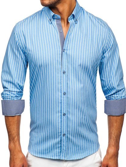 Men's Striped Long Sleeve Shirt Sky Blue Bolf 20731