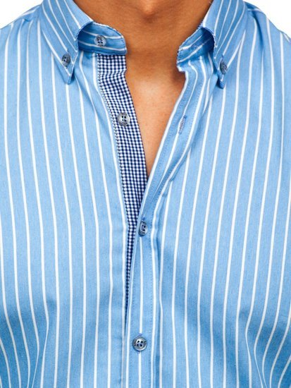 Men's Striped Long Sleeve Shirt Sky Blue Bolf 20731