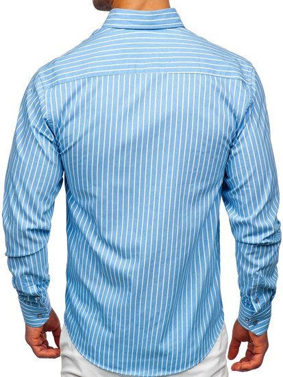 Men's Striped Long Sleeve Shirt Sky Blue Bolf 20731