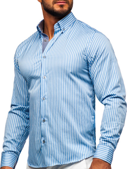 Men’s Striped Long Sleeve Shirt Sky Blue Bolf 22730