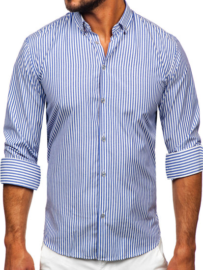 Men's Striped Long Sleeve Shirt Sky Blue Bolf 22731