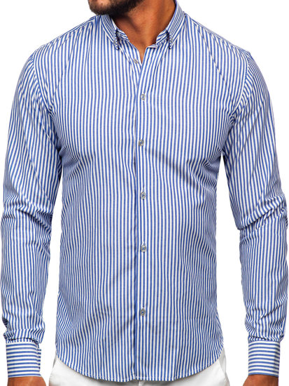 Men's Striped Long Sleeve Shirt Sky Blue Bolf 22731