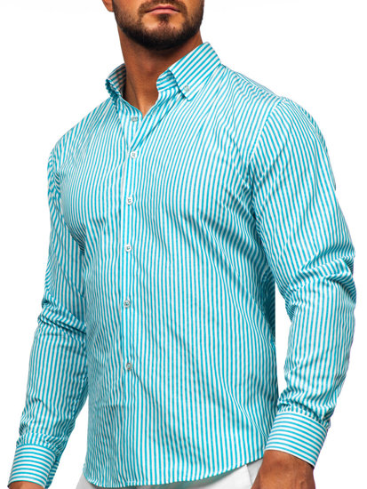 Men's Striped Long Sleeve Shirt Turquoise Bolf 22731