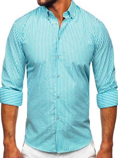 Men's Striped Long Sleeve Shirt Turquoise Bolf 22731