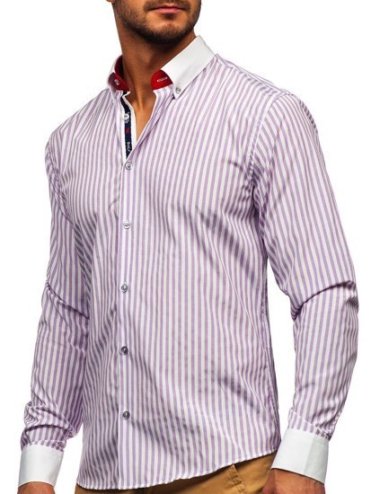 Men's Striped Long Sleeve Shirt Violet Bolf 20727