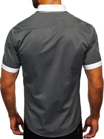 Men's Striped Short Sleeve Shirt Black Bolf 1808