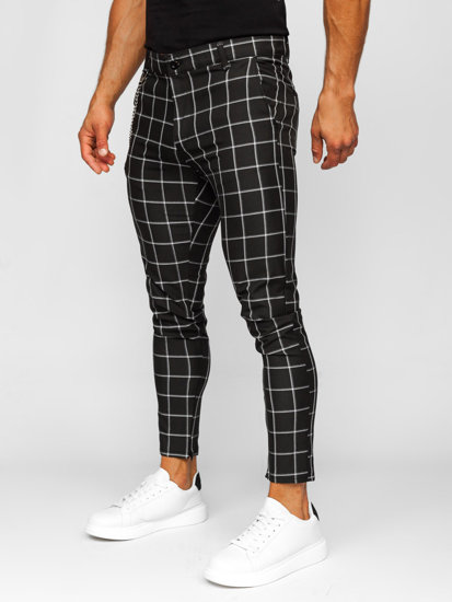 Men's Textile Checkered Chinos Black Bolf 0057