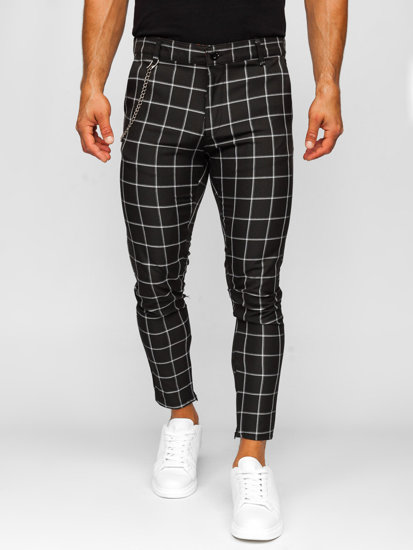 Men's Textile Checkered Chinos Black Bolf 0057