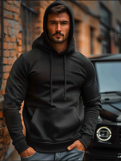 Men’s Thick Kangaroo Hoodie Black Bolf 1004A2