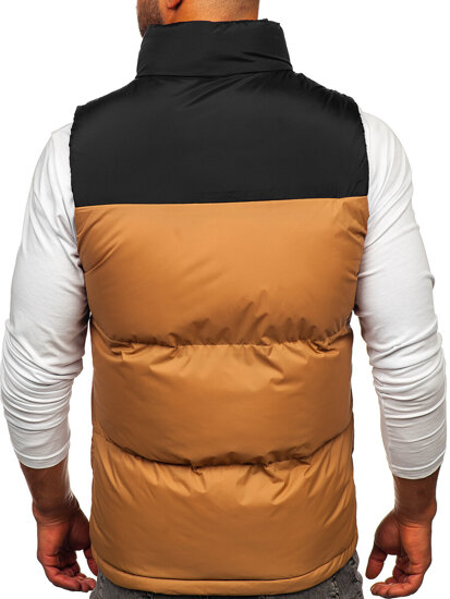 Men's Thick Quilted Gilet with hood Camel Bolf 9969