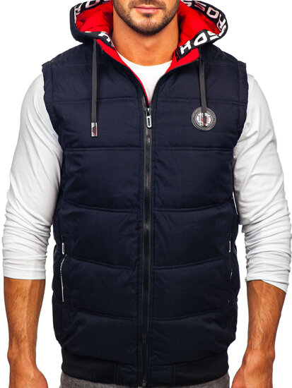 Men's Thick Quilted Gilet with hood Navy Blue Bolf 84M3027