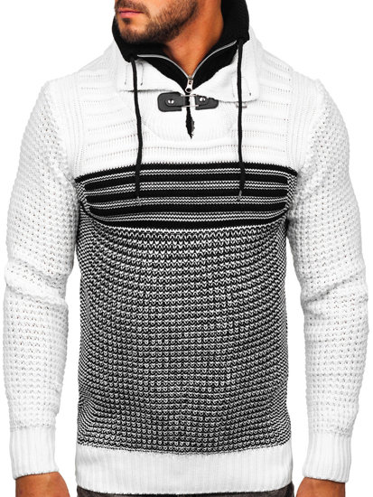 Men's Thick Stand Up Sweater Black-White Bolf 2026