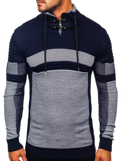 Men's Thick Stand Up Sweater Navy Blue Bolf 1053