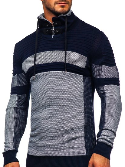 Men's Thick Stand Up Sweater Navy Blue Bolf 1053