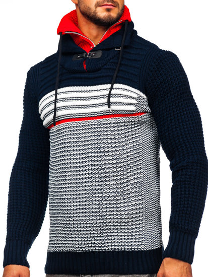 Men's Thick Stand Up Sweater Navy Blue-Red Bolf 2026