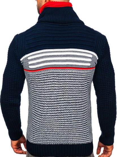 Men's Thick Stand Up Sweater Navy Blue-Red Bolf 2026