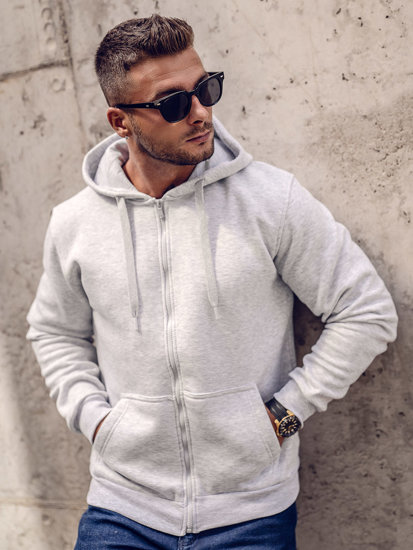 Men's Thick Zip Hoodie Light Grey Bolf 2008A