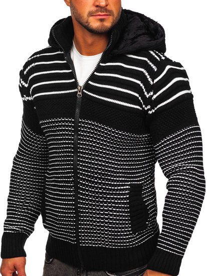 Men's Thick Zip Sweater with Hood Black Bolf 2031