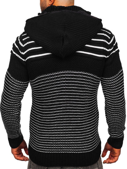 Men's Thick Zip Sweater with Hood Black Bolf 2031