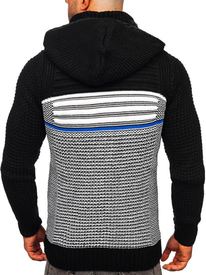 Men's Thick Zip Sweater with Hood Black Bolf 2048