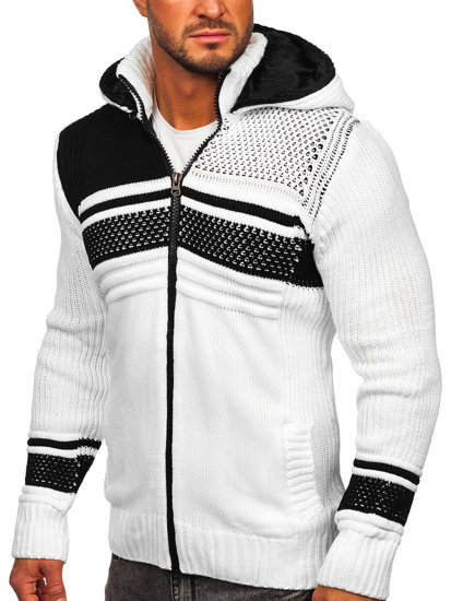 Men's Thick Zip Sweater with Hood White Bolf 2051