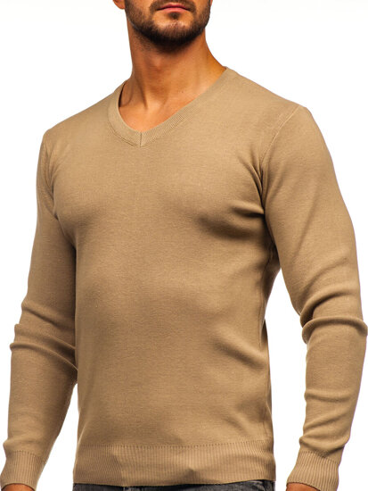 Men’s V-neck Sweater Beige Bolf H2405