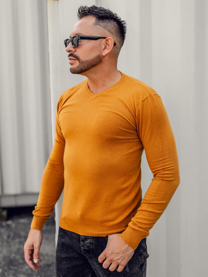 Men's V-neck Sweater Camel Bolf YY03