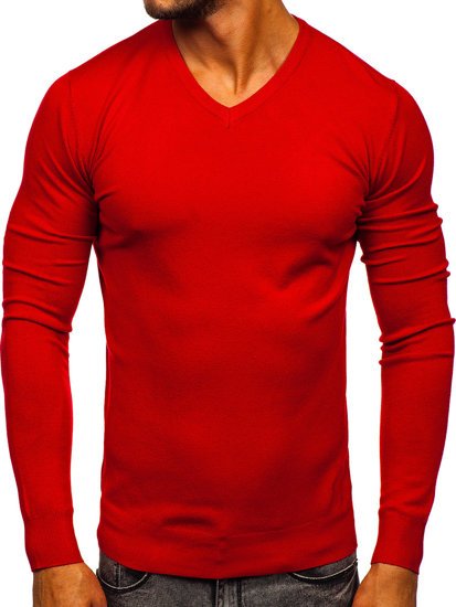 Men's V-neck Sweater Red Bolf YY03