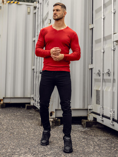 Men's V-neck Sweater Red Bolf YY03