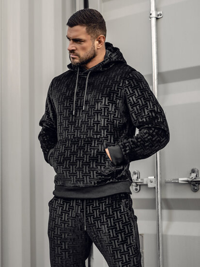 Men's Velour Tracksuit with Hood Black Bolf 3A81-A