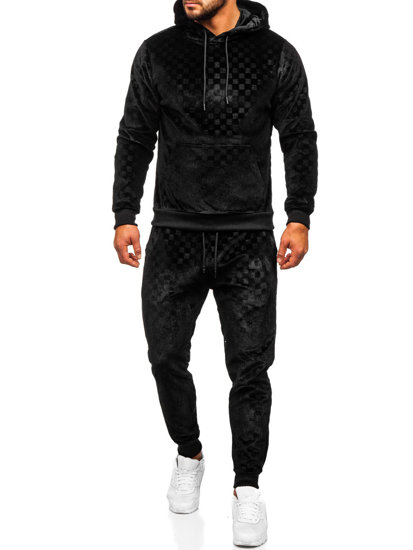 Men's Velour Tracksuit with Hood Black Bolf 3A82-A