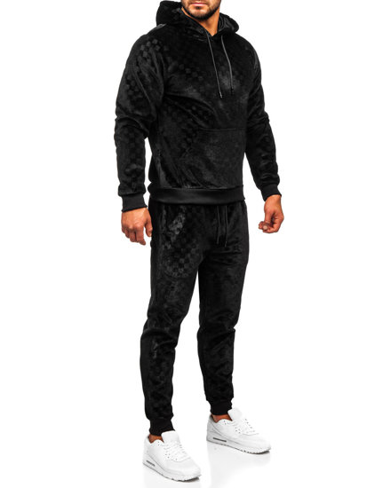 Men's Velour Tracksuit with Hood Black Bolf 3A82-A