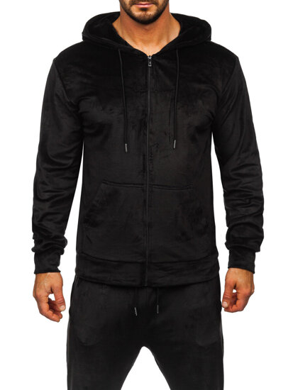 Men's Velour Tracksuit with hood Black Bolf D006