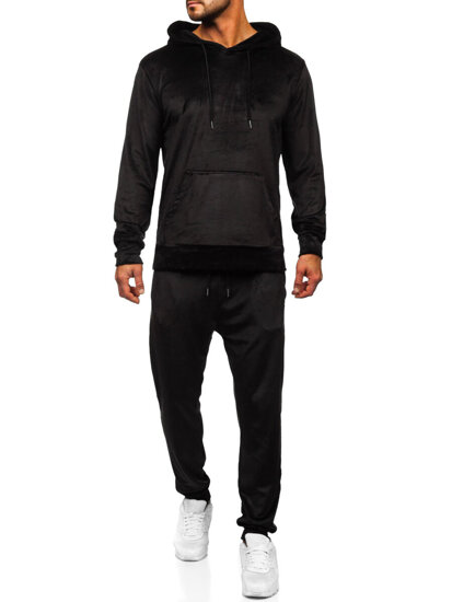 Men's Velour Tracksuit with hood Black Bolf D007