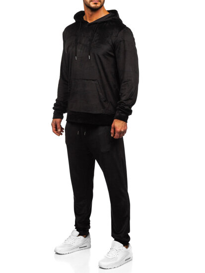 Men's Velour Tracksuit with hood Black Bolf D007