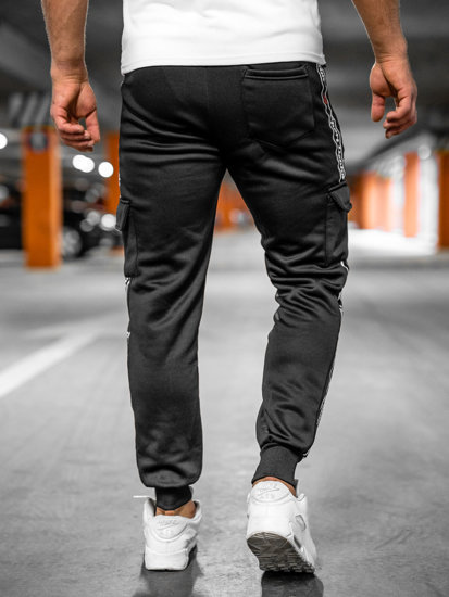 Men's Warm Cargo Sweatpants Black Bolf HR209