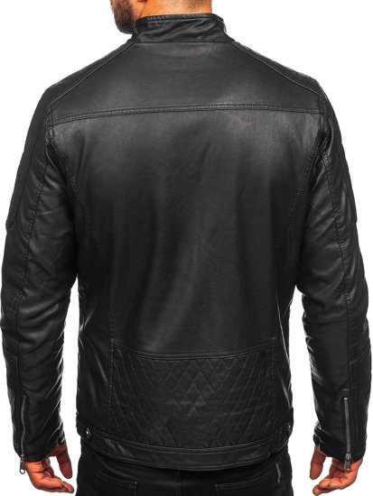 Men's Warm Leather Biker Jacket Black Bolf 92535