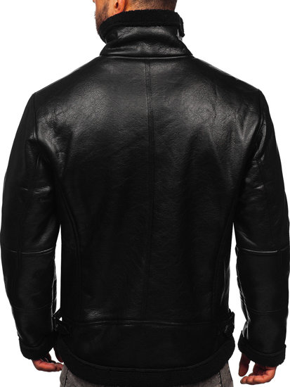 Men's Warm Leather Jacket with Sheepskin Black Bolf EX930