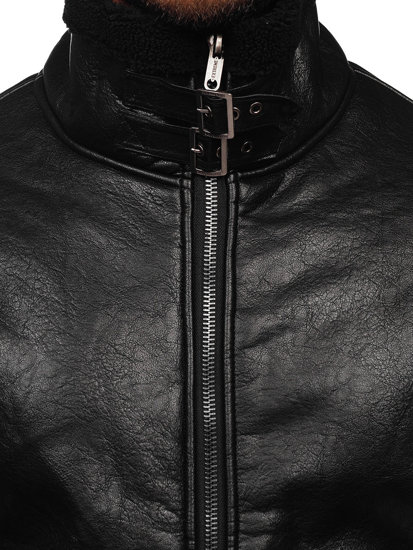 Men's Warm Leather Jacket with Sheepskin Black Bolf EX930