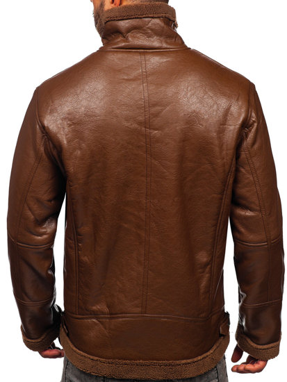 Men's Warm Leather Jacket with Sheepskin Brown Bolf EX930