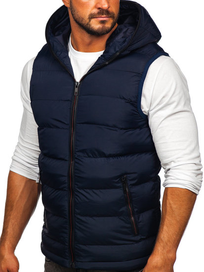 Men's Warm Quilted Gilet with Hood Navy Blue Bolf 7M805