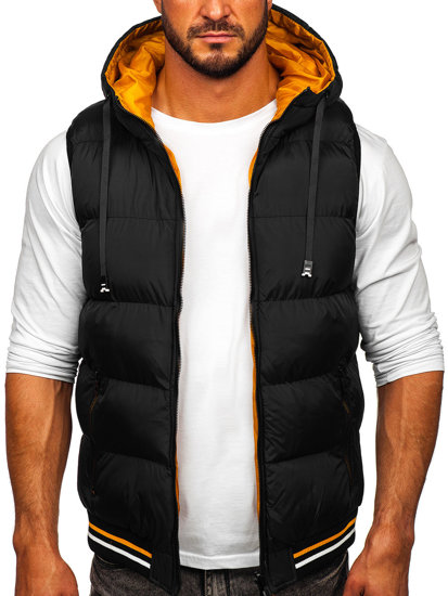 Men's Warm Reversible Quilted Gilet with Hood Black-Camel Bolf 7127