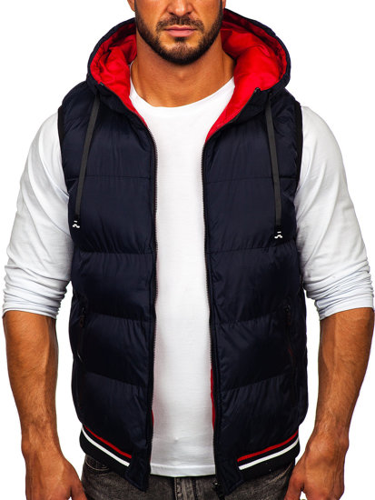 Men's Warm Reversible Quilted Gilet with Hood Navy Blue-Red Bolf 7127